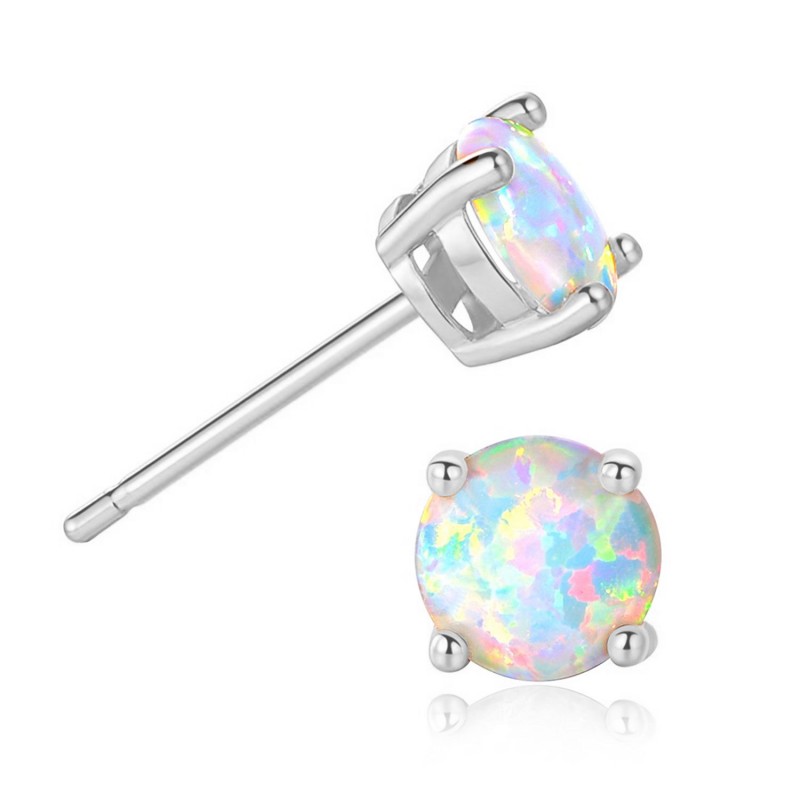 FINEFEY Sterling Silver Opal Stud Earring for Wome...