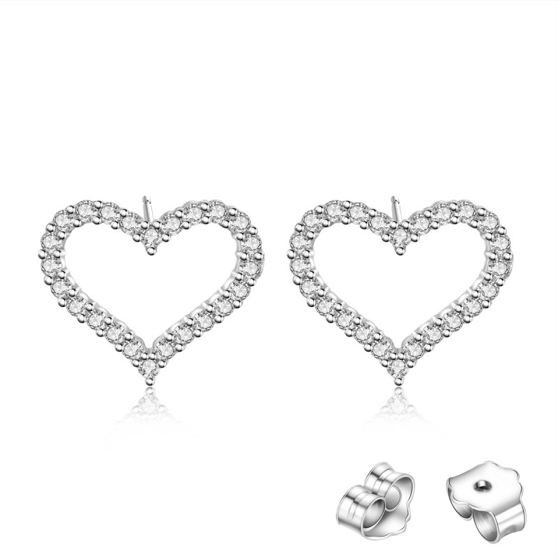 FINEFEY Sterling Silver Heart Cubic CZ Stud Earrin...