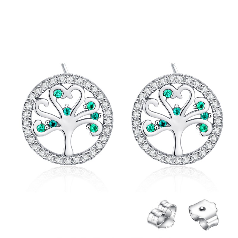 FINEFEY Sterling Silver Tree Of Love Emerald CZ St...