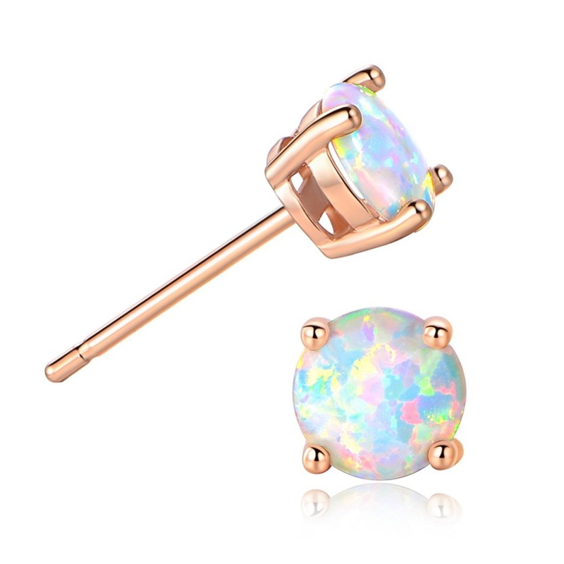 FINEFEY Sterling Silver Rose Gold Plated Opal Stud...