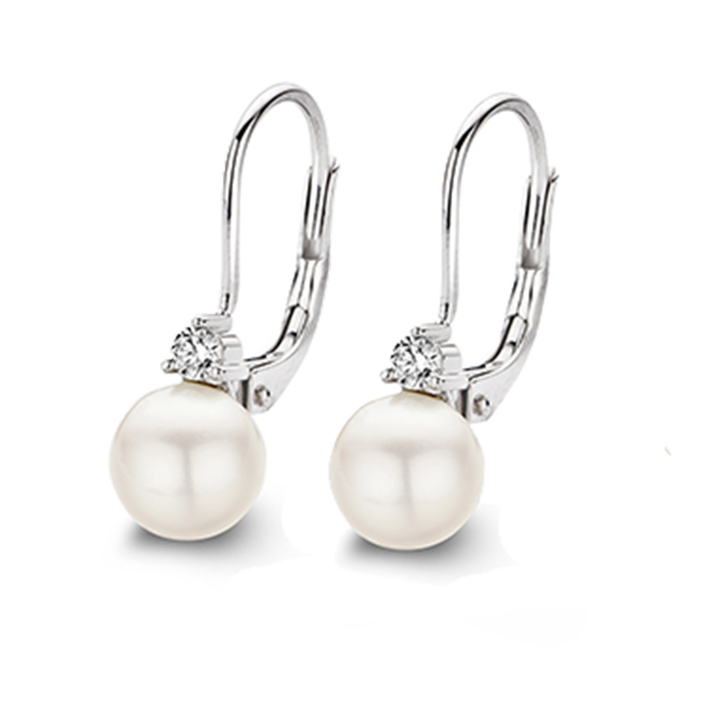 925 Sterling Silver pearl cubic hoop earrings