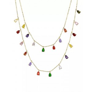 925 Sterling Silver zircon rainbow layered necklac...