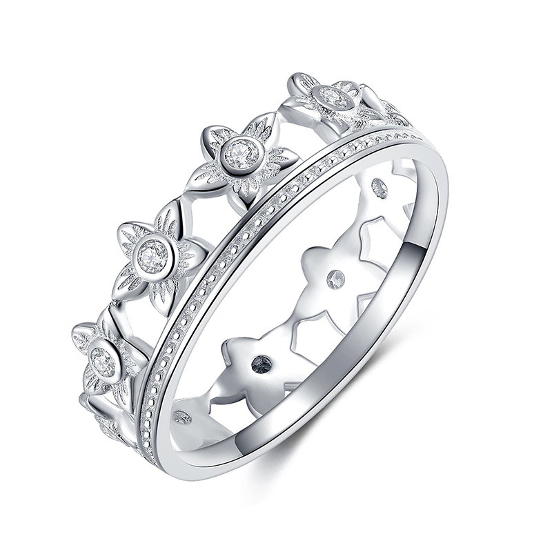 925 Sterling Silver Flower White Zircon Ring 