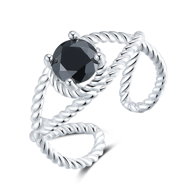 925 Sterling Silver Swirl Infinity with Black Zirc...