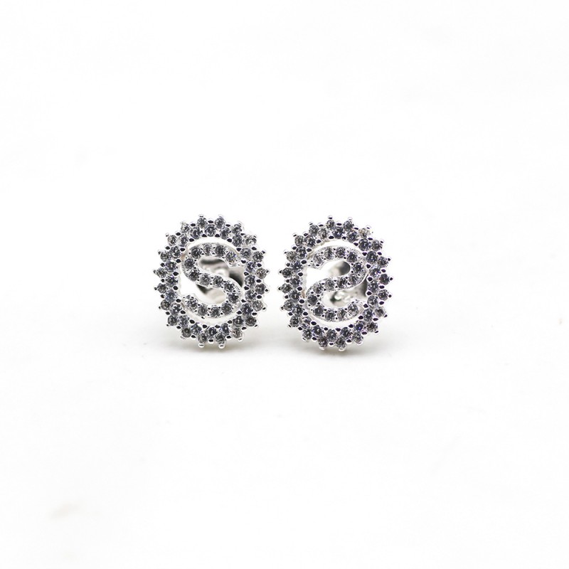 Finefey 925 Sterling Silver Alphabet S Cubic Earrings Rhodium Plated