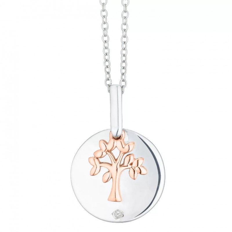 FINEFEY Sterling Silver  Rose Gold CZ Family Tree Pendant Necklace