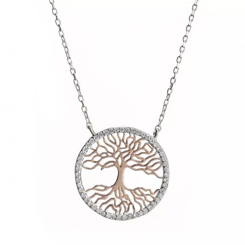 FINEFEY Silver & Rose Gold Tree Pendant Necklace