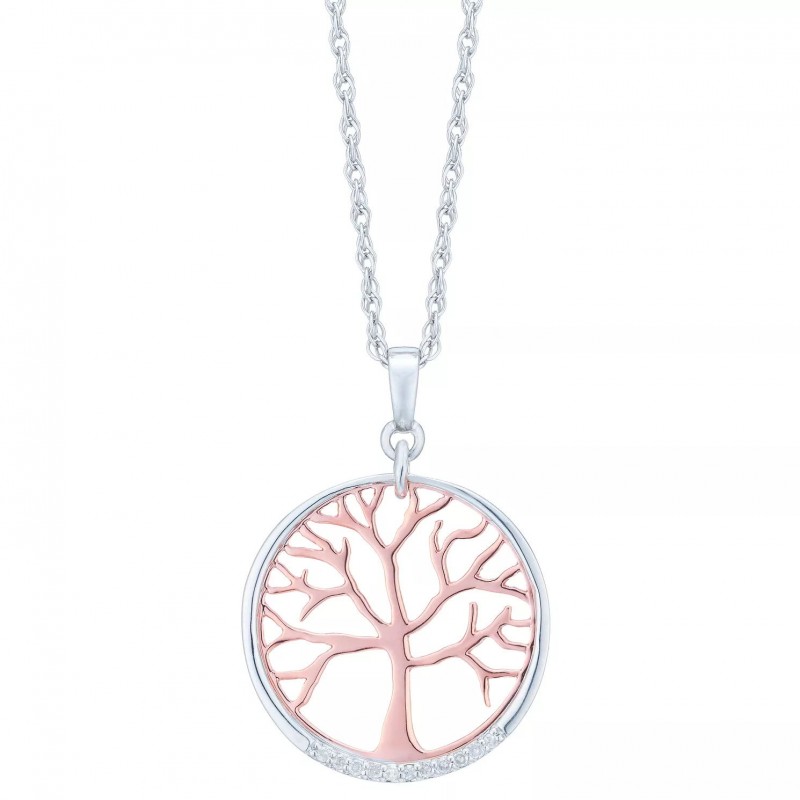 FINEFEY Sterling Silver, Rose Gold crystal Tree Of...