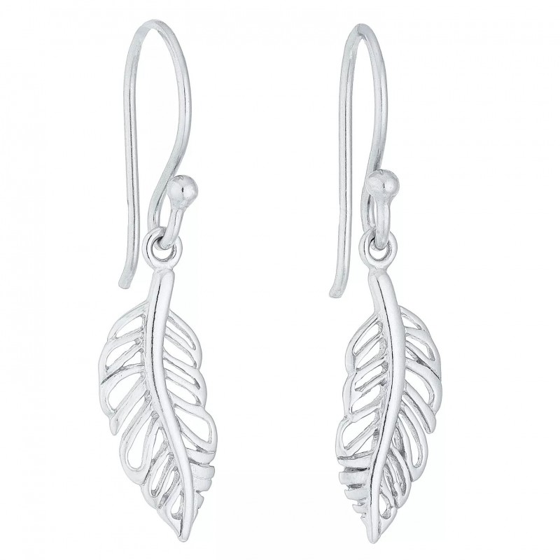 Sterling Silver Leaf Drop Hook Earrings