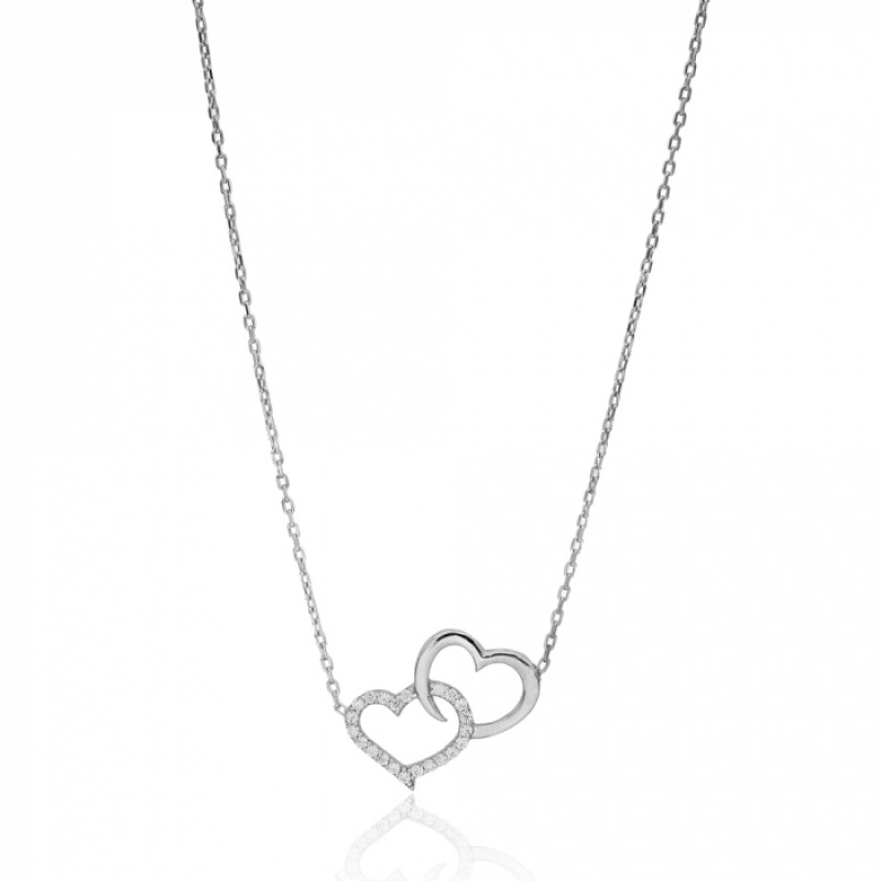 FINEFEY Sterling Silver Zircon Interlock Heart Des...