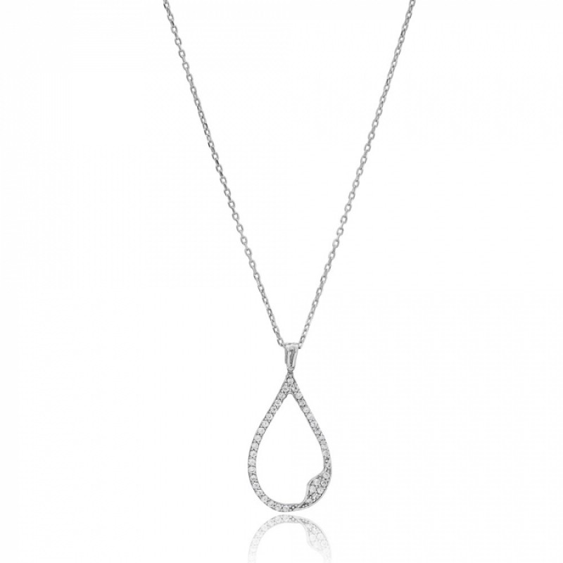 FINEFEY Sterling Silver Zircon Teardrop Simple Des...