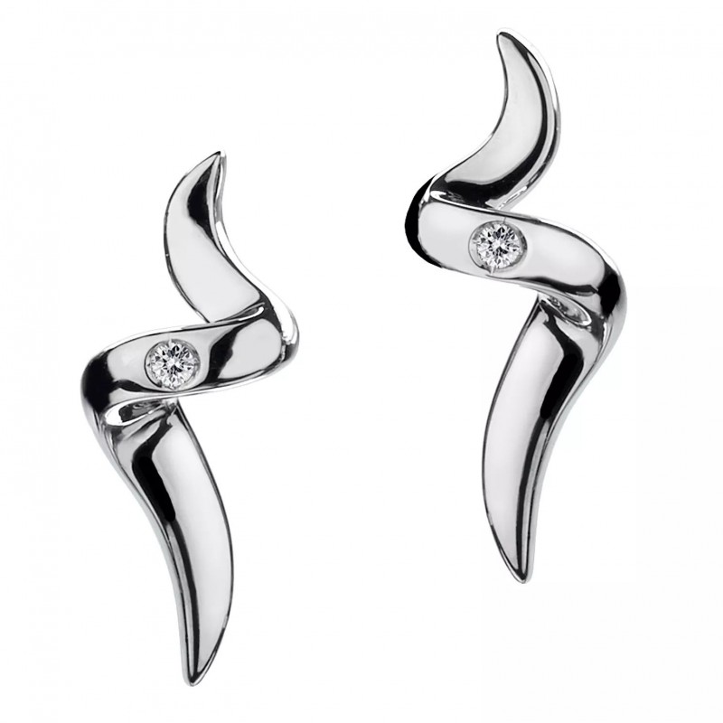 FINEFEY Sterling Silver Spiral Cubia Zirconia Stud...