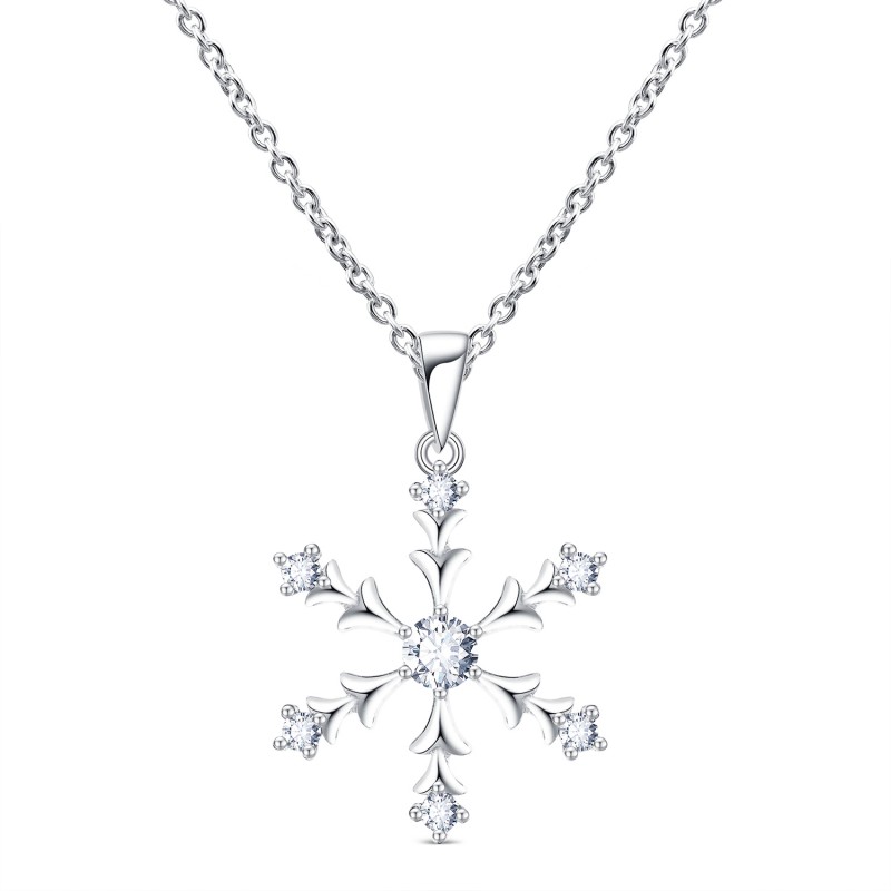 FINEFEY Silver Necklaces for Women Snowflake with ...