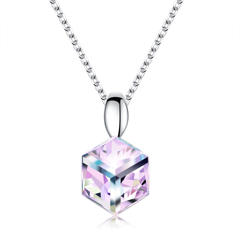  FINEFEY Sterling Silver VL Cube Swarovski Necklace For Women Girls