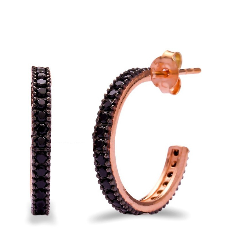  FINEFEY Sterling Silver Rose Gold Plated Black CZ Huggies Hoops for Women Girl