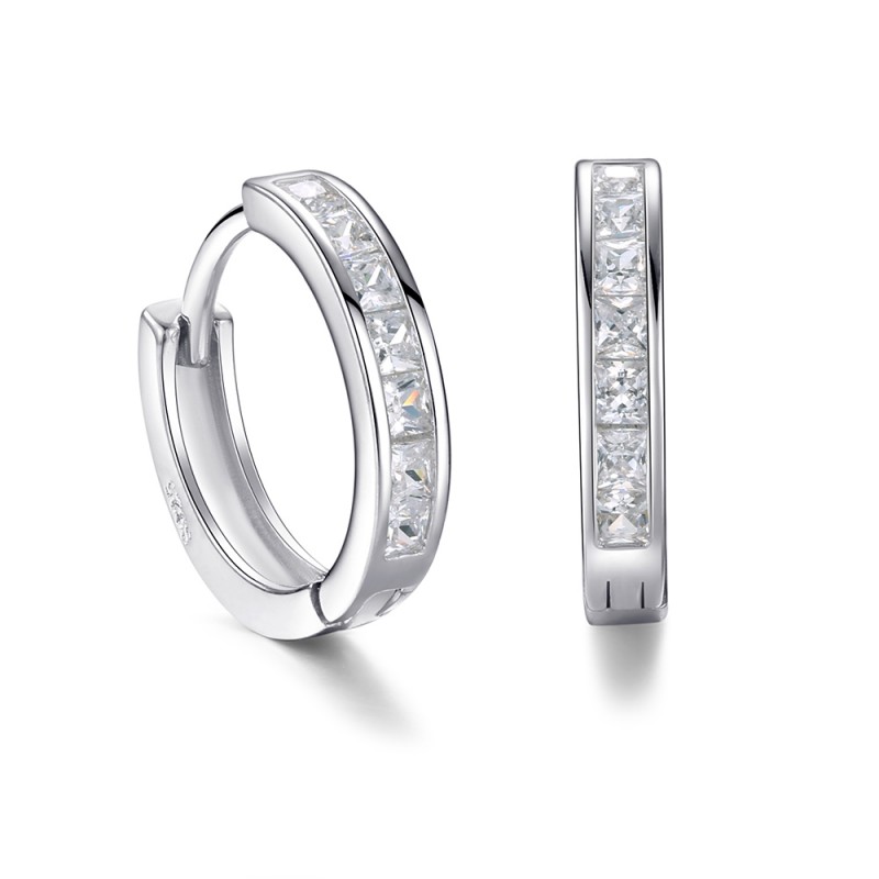 FINEFEY Sterling Silver Skarkle CZ Huggies Hoops f...