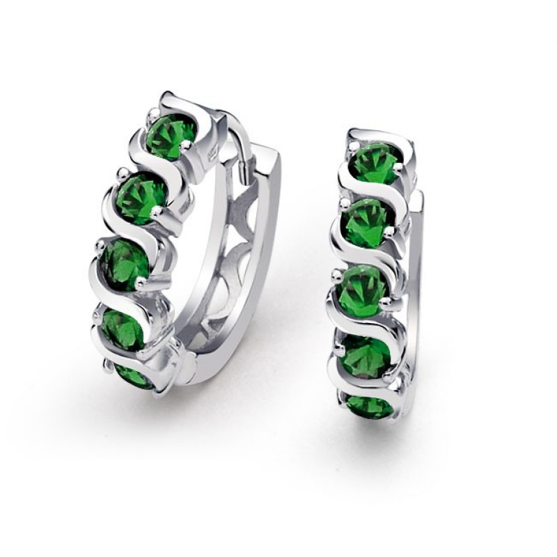 FINEFEY Sterling Silver Wave Emerald CZ Huggies Ho...