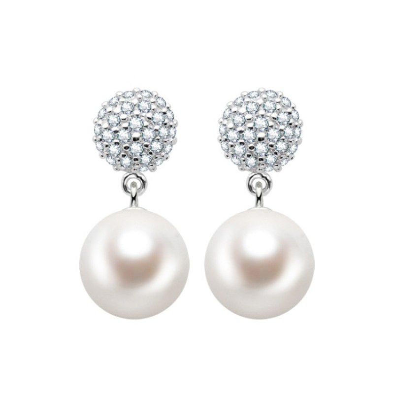 FINEFEY Sterling Silver Pearl with Cubic CZ Earrin...