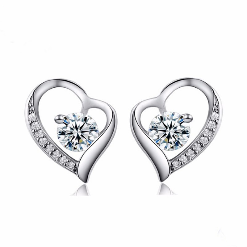 FINEFEY Sterling Silver Heart CZ  Earring Stud For...