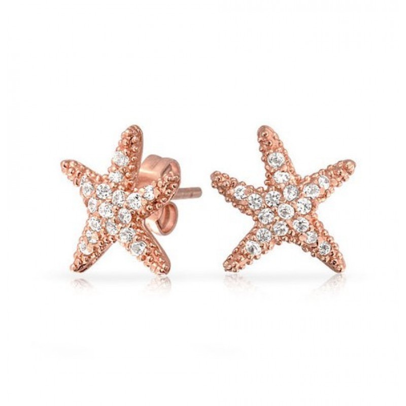 FINEFEY Sterling Silver Rose Gold Plated CZ Star E...