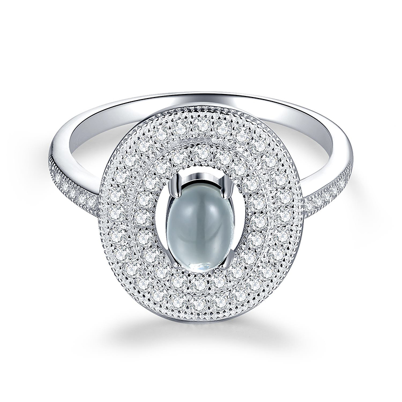 925 Sterling Silver FUME  Oval Cut and White Round Cut Zircon Ring