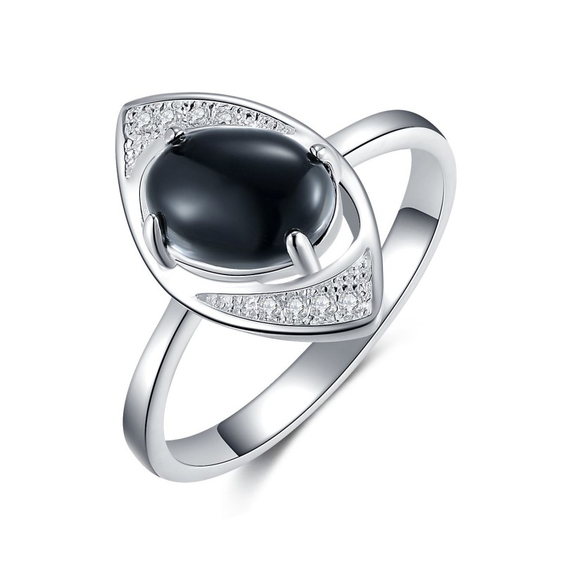 925 Sterling Silver Black Oval Cut and White Round...